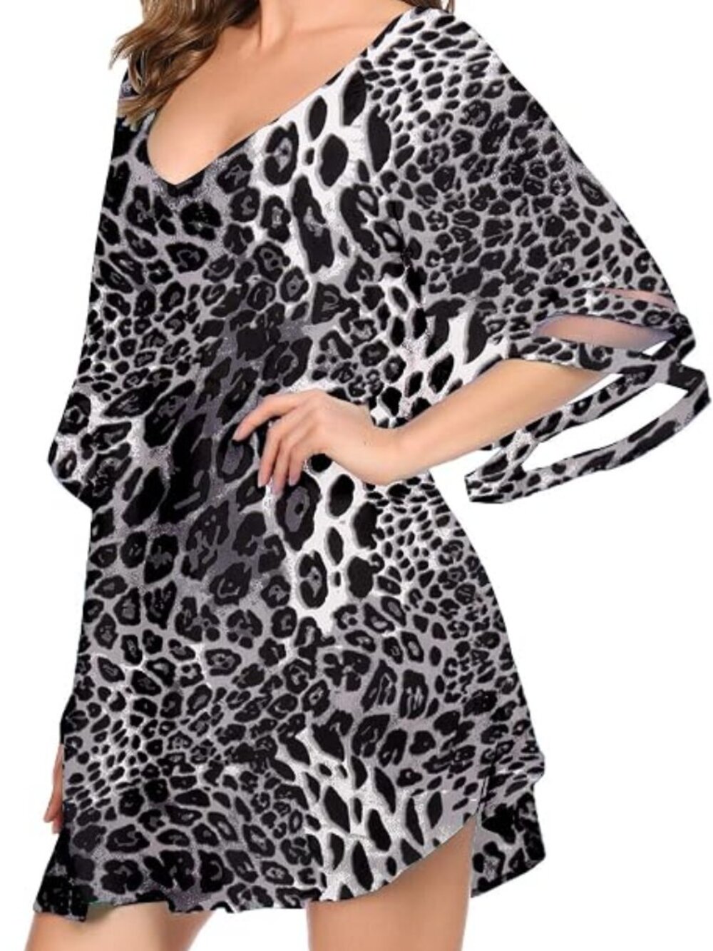 Animal Print Bell Sleeve Swim Coverup